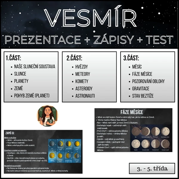 VESMÍR: Prezentace + zápisy + test