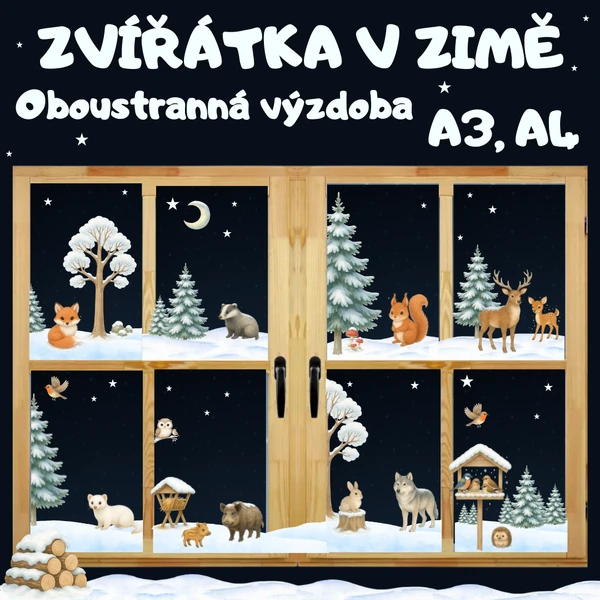 ZVÍŘÁTKA V ZIMĚ - oboustranná výzdoba nejen do oken.