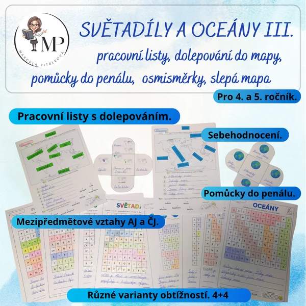 SVĚTADÍLY A OCEÁNY III. pracovní listy, dolepování, osmisměrky