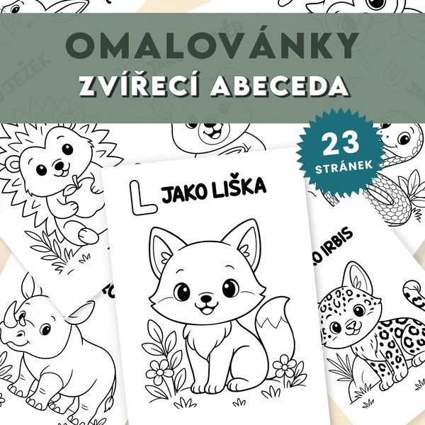 Omalovánky zvířat podle abecedy – PDF sada k tisku