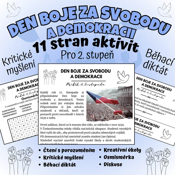 🕊️ Den boje za svobodu a demokracii – pracovní listy pro 2. stupeň🕊️ 