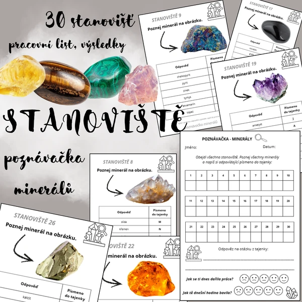 MINERÁLY - poznávačka (běhací stanoviště)