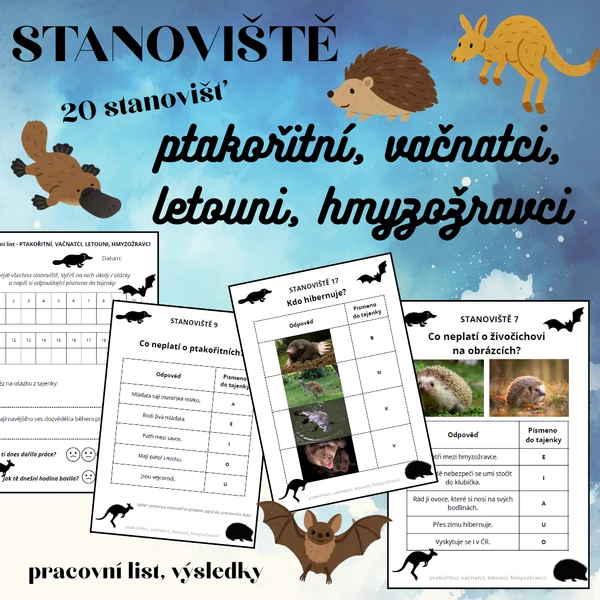 STANOVIŠTĚ (ptakořitní, vačnatci, letouni, hmyzožravci)