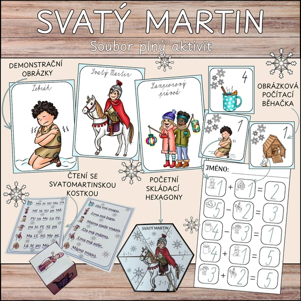 Svatý Martin - demonstrační obrázky, čtení slabik/vět, skládání, počítání do 5