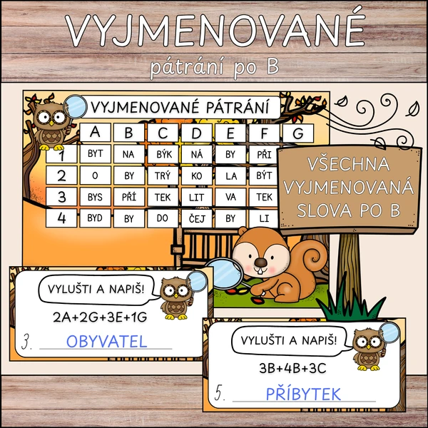 Vyjmenované pátrání - vyjmenovaná slova po B