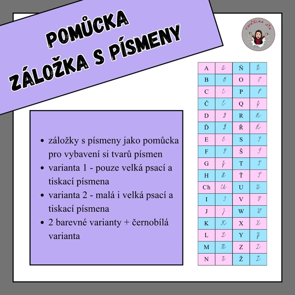 Pomůcka - záložka s písmeny
