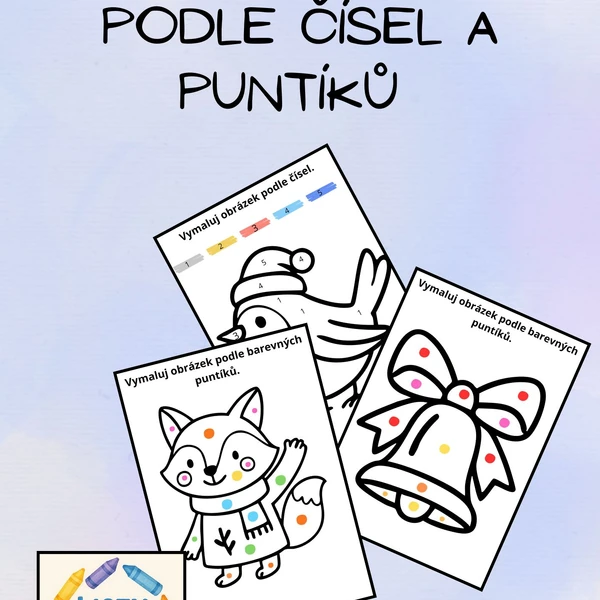 Zimní omalovánky podle čísel a barevných puntíků