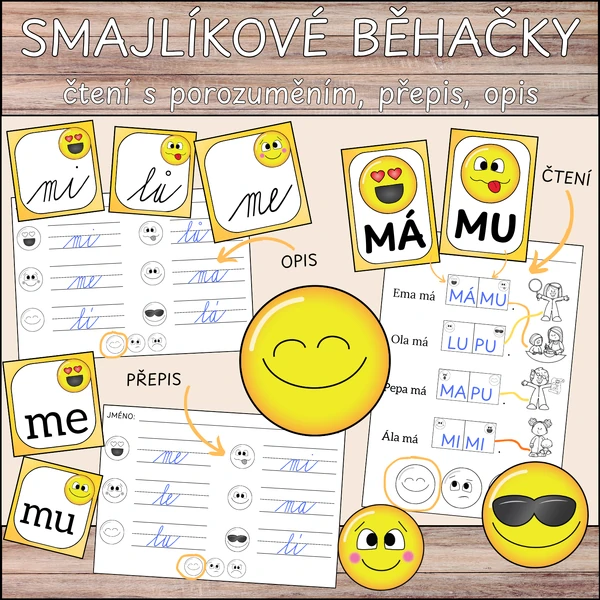 Emoji běhačky - čtení, přepis, opis