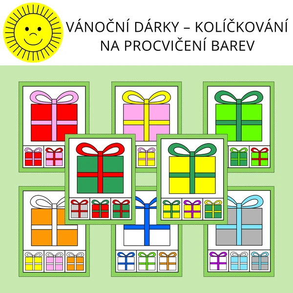 VÁNOČNÍ DÁRKY - KOLÍČKOVÁNÍ NA PROCVIČENÍ BAREV