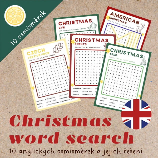 Christmas word search - vánoční osmisměrky v angličtině