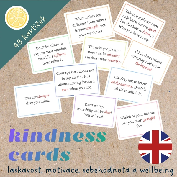 KINDNESS CARDS - sebehodnota, motivace a wellbeing - kartičky v angličtině