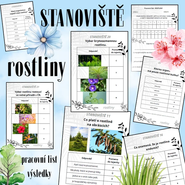 Stanoviště - rostliny (23 stanovišť, pracovní listy, výsledky)