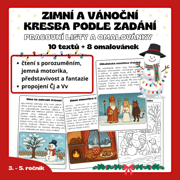 Zimní a vánoční čtení s porozuměním - Čti a maluj