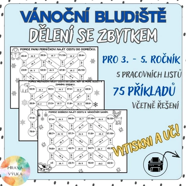 Dělení se zbytkem - vánoční bludiště