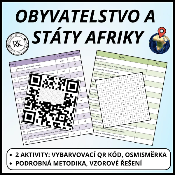 Obyvatelstvo a státy Afriky - Vybarvovací QR a osmisměrka