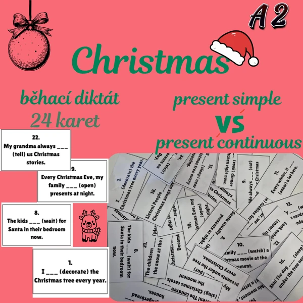 present simple x present continuous - Christmas - běhací diktát