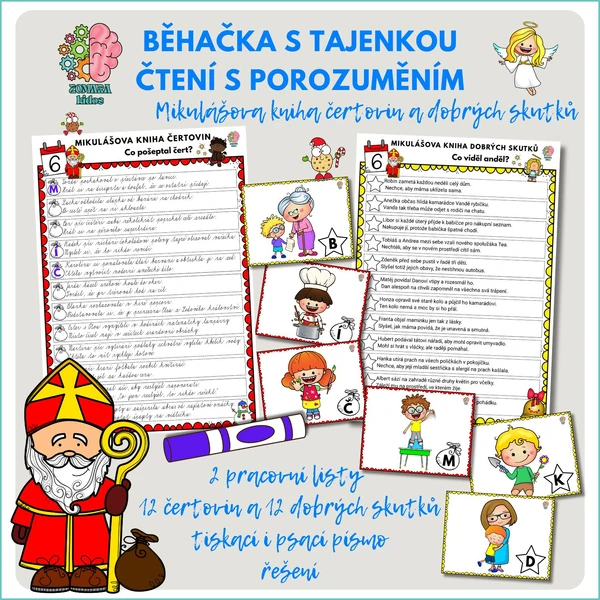 Čtení s porozuměním - běhačka Mikulášova kniha čertovin a dobrých skutků