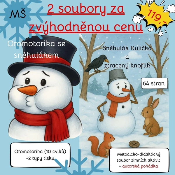 Zvýhodněný set zimních souborů se sněhulákem pro MŠ (oromotorika + metodicko didaktický zimní soubor)