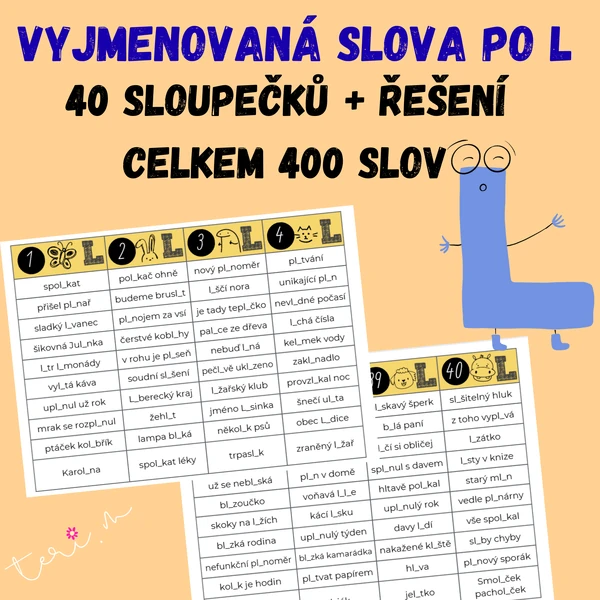 VYJMENOVANÁ SLOVA PO L - sloupečky