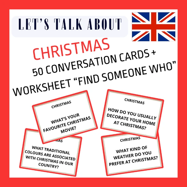 CHRISTMAS CONVERSATION CARDS + WORKSHEET