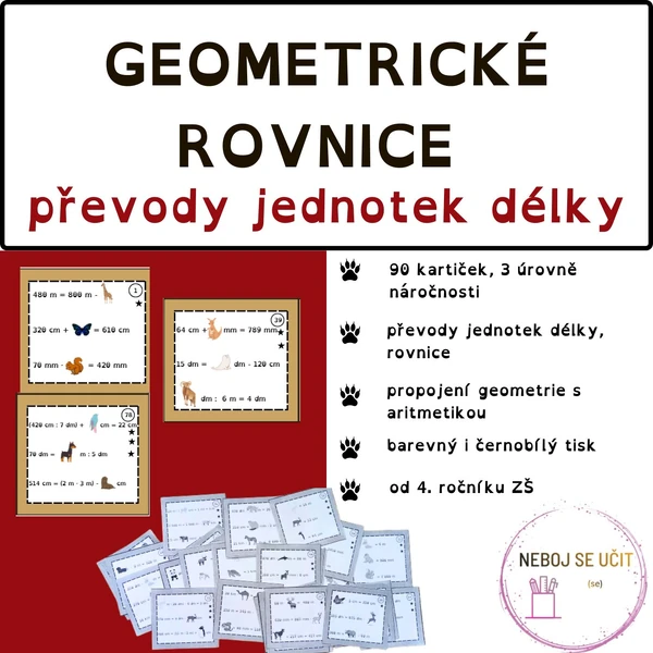 Geometrické rovnice s převody jednotek délky