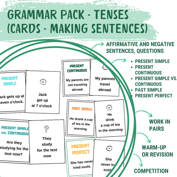 Grammar pack - tenses (cards - making sentences)
