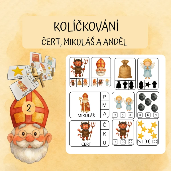Kolíčkování - Mikuláš, čert a anděl