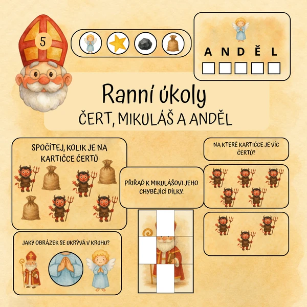 Ranní úkoly - Mikuláš, čert a anděl