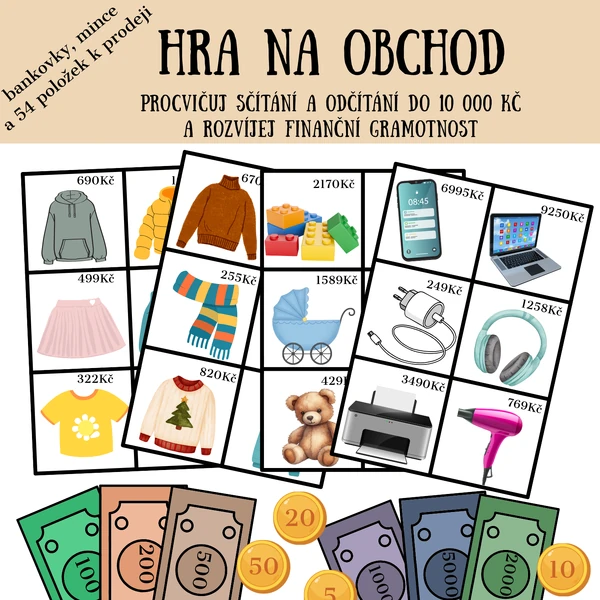 Hra na obchod - Procvičuj sčítání a odčítání do 10 000 a rozvíjej finanční gramotnost