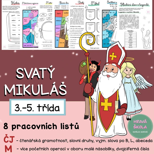 SVATÝ MIKULÁŠ - ČJ + M - 3.-5. TŘÍDA - 8 PL + řešení