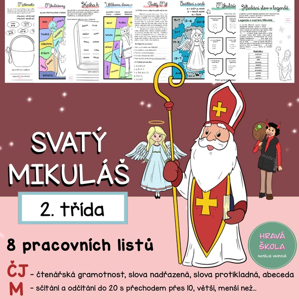 SVATÝ MIKULÁŠ - ČJ + M - 2. TŘÍDA - 8 PL + řešení