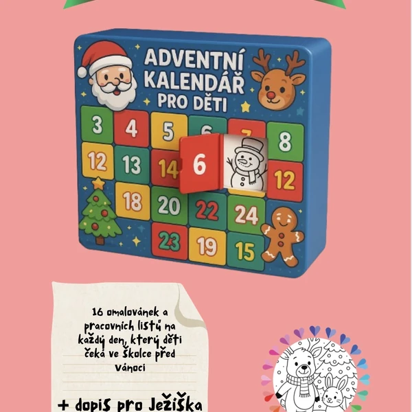 ✨ Adventní kalendář pro MŠ – 16 dní plných tvoření, zábavy, omalovánek a pracovních listů ✨