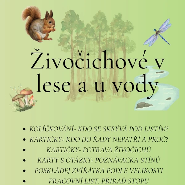Živočichové v lese a u vody 🐗🐺🦇🦎🦉