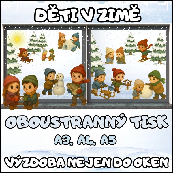 Oboustranná výzdoba do oken - DĚTI V ZIMĚ