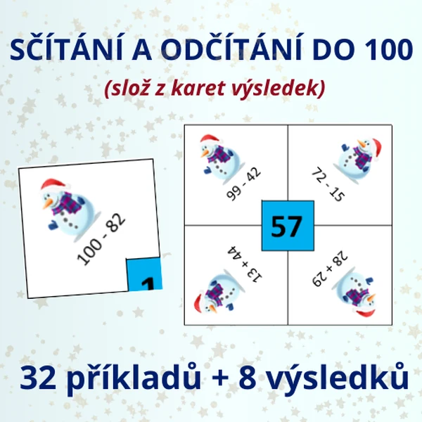 SČÍTÁNÍ A ODČÍTÁNÍ DO 100 (slož z karet výsledek)