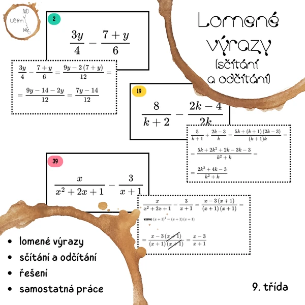 Lomené výrazy - sčítání a odčítání (kartičky)
