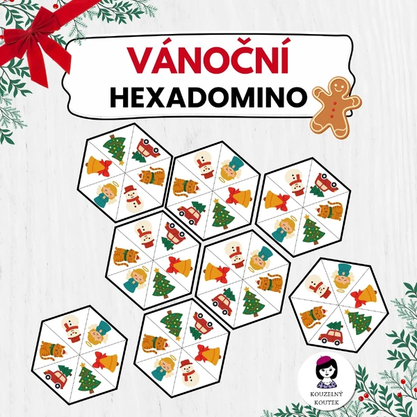 Vánoční hexadomino | Hexagon skládačka | Advent | Zima | Vánoce | Vánoční puzzle