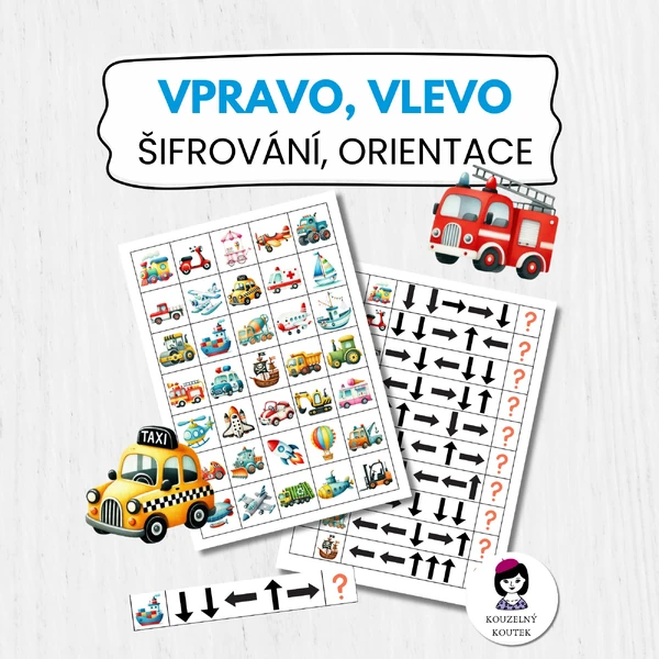 Dopravní prostředky šifrování, vpravo, vlevo, orientace, směry, šipkovaná
