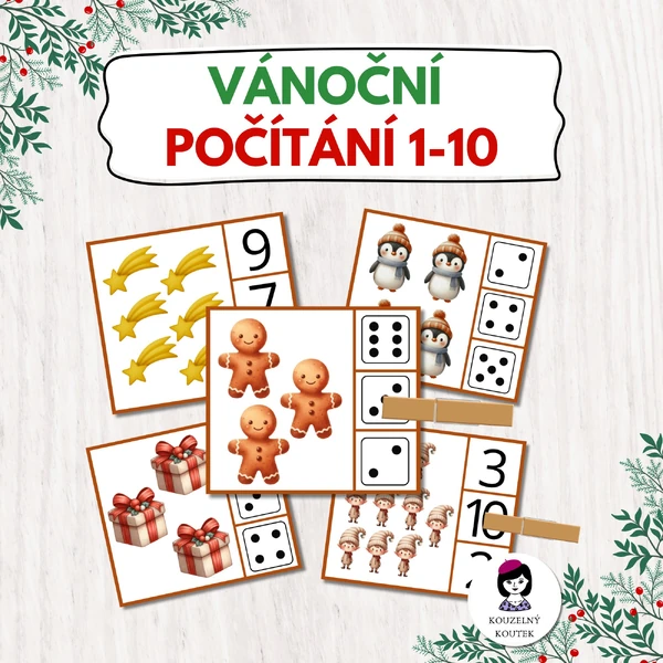 Vánoční počítání - kolíčkování, počítání do 10 | Vánoce | Advent | vánoční hra