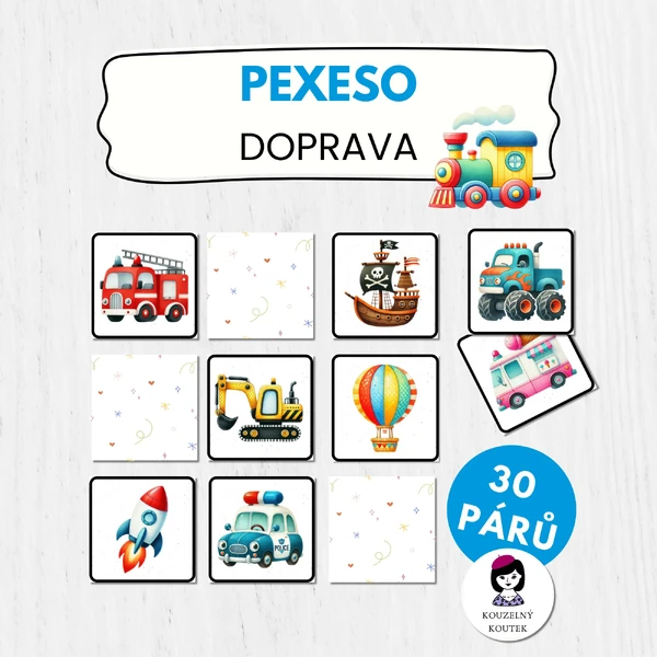 Doprava pexeso | dopravní prostředky | auta | hra pro děti