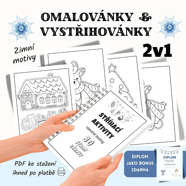 Zimní omalovánky a vystřihovánky 2v1 (40+ stran)