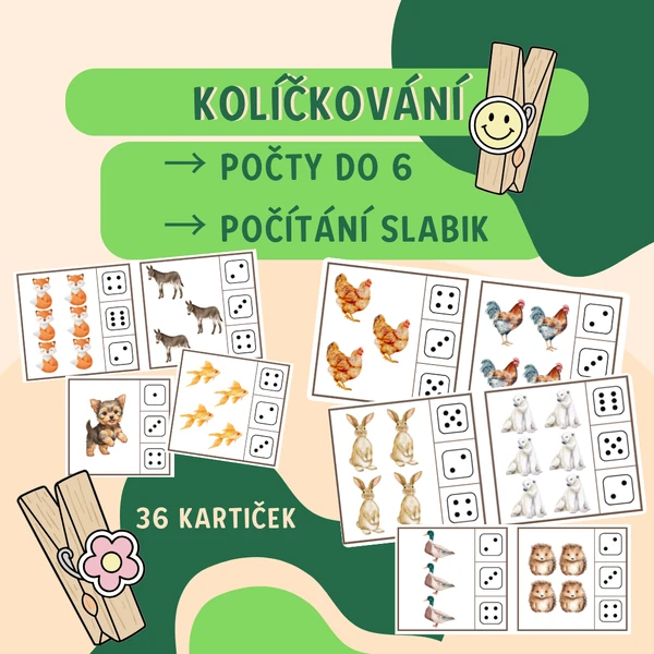 Kolíčkování - počty do 6 a slabikování