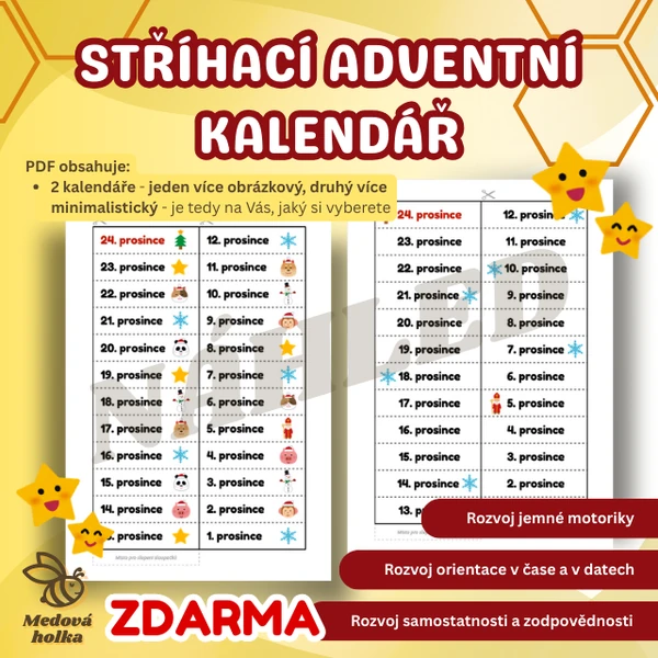 Stříhací adventní kalendář - zdarma