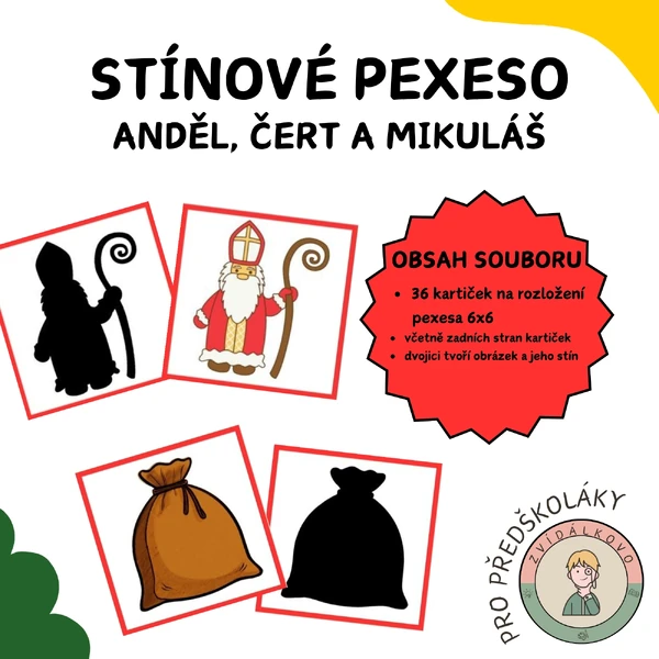 Anděl, čert a Mikuláš - stínové pexeso