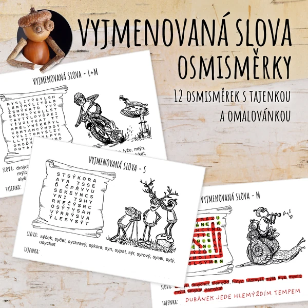 Vyjmenovaná slova - osmisměrky s tajenkou a omalovánkou