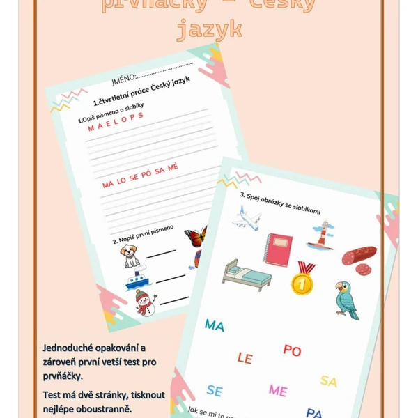 První velké opakování pro 1. třídu - Český jazyk