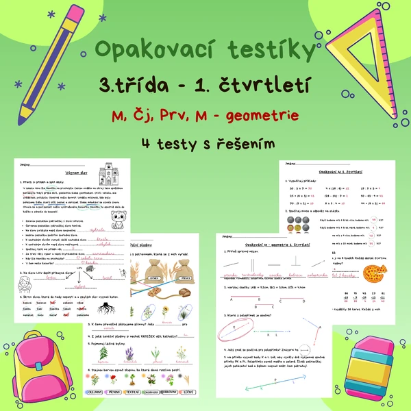 Opakovací testy 3.třída - 1. čtvrtletí M, Čj, Prv, M-G
