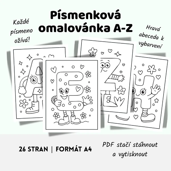 Písmenková omalovánka – hravá abeceda A–Z