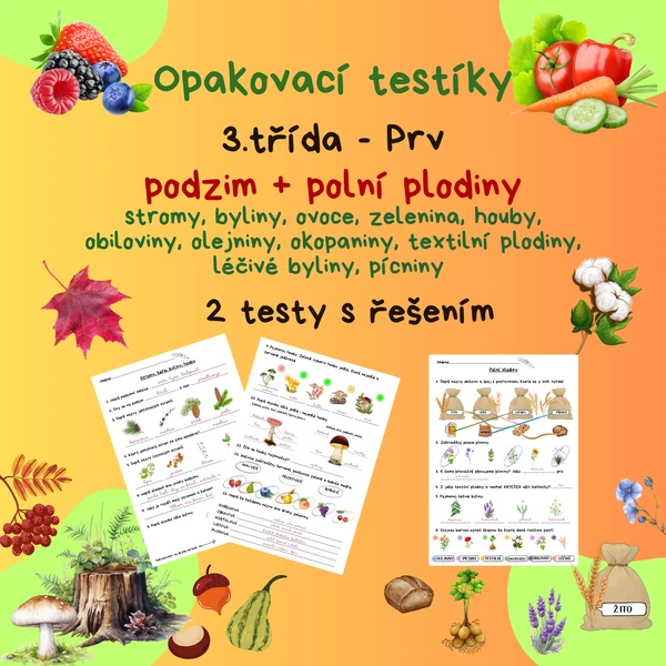 Prvouka - opakovací testíky na téma podzim a polní plodiny