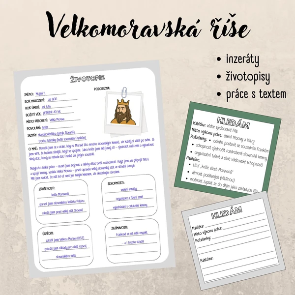 Velkomoravská říše - inzeráty a životopisy